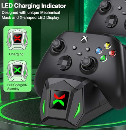 Controller Charger Station with 2x5520mWh Rechargeable Battery Packs for Xbox One/X/S/Elite/Series X|S, High Speed Charging Station Dock with 4 Batteries Cover for Xbox Controller Battery Pack