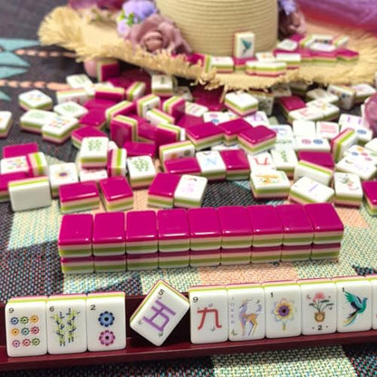 American Mahjong Design Set 1.2-inch 160 Acrylic High-Grade Four Layer Rose Red Mah-Jongg Tiles - color: Rose Red