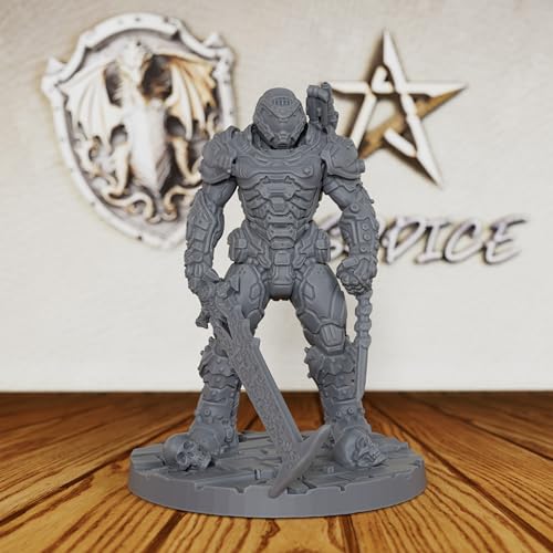 AUSPDICE 32mm Sci-Fi Unpainted Miniature, Power Armor Soldier, AS324 | Heroic Human Combat Figure with Full Helmet and Sword for Tabletop RPG Gaming, Miniature Games, TTRPGs and RPG Accessories