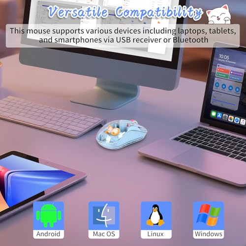 elec Space Cute Wireless USB C Mouse - Bluetooth Triple Mode Rechargeable Cartoon Mouse for Laptops, iPads & MacBook Air/Pro - Silent Operation, Portable Design, Unique Magnetic Character (Blue) - color: blue