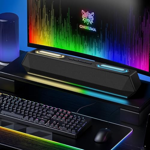 Deeyaple Computer Speakers, 40W PC Speakers for Desktop Monitor with Bluetooth 5.3 & USB Audio, HiFi Stereo Gaming Soundbar with Custom EQ Software, Dynamic RGB Lighting for Laptop, PS4, PS5, Black.
