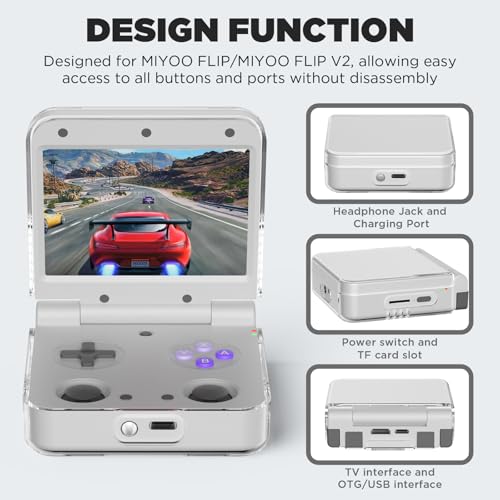 Slim Hard PC Case for Miyoo Flip/Miyoo Flip V2 Handheld Gaming Console, Shockproof Waterproof Protective Cover - Scratch Resistant, Ultra Lightweight (Transparent) - color: Transparent