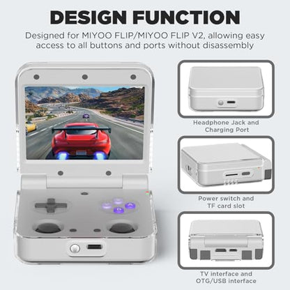 Slim Hard PC Case for Miyoo Flip/Miyoo Flip V2 Handheld Gaming Console, Shockproof Waterproof Protective Cover - Scratch Resistant, Ultra Lightweight (Transparent) - color: Transparent