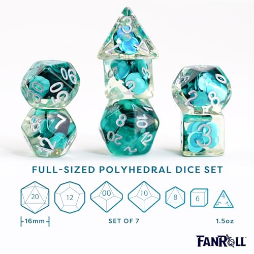 FanRoll 16mm Resin Poly DND Dice Set: Mermaid Scales, Role Playing Game Dice for Dungeons and Dragons