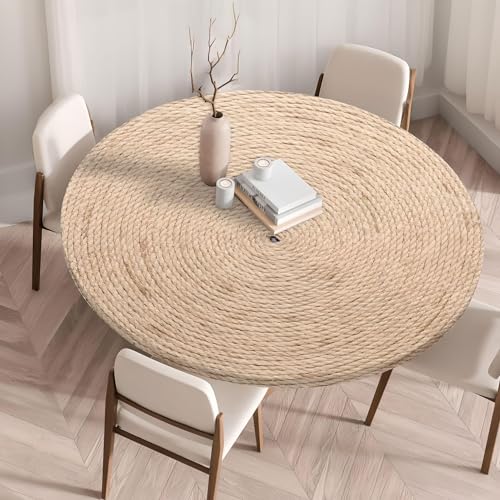 Waterproof Tablecloth Elastic Edged Tablecloth Wipeable Table Cloth Table Cover for Outdoor, Patio, Kitchen and Dining Room 23" Inch Round Tight Fit Woven - color: Woven, size: 23" Inch Round Tight Fit