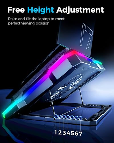 AICHESON Gaming Laptop Cooler Cooling Pad, Ultra Cooling with 10°C-35°C Temperature Drop, RGB Turbo Fan Stand Base for 14-19 inch Computer Laptops - color: 12V