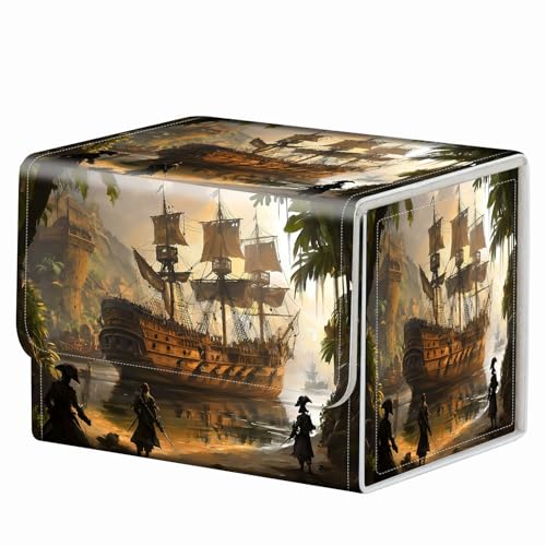 Strong Magnet for TCG MTG Commander Deck Box Playing Card Case Organizer Trading Card Case Creative Pattern Trading Card Storage Box for Collectible Games Up to 200 Cards, Sailing Boat Tropical Jungle - color: Sailing Boat Tropical Jungle