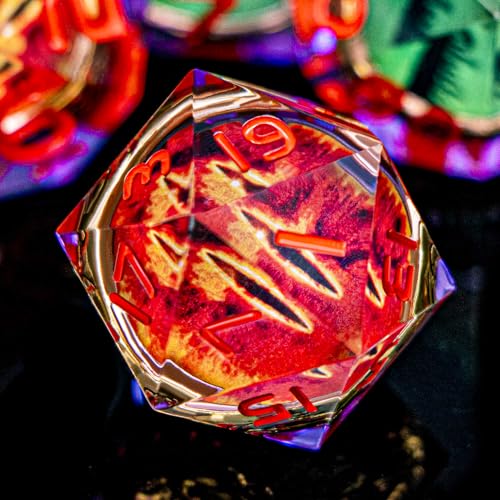 Magic Golden Ring DND Dice Set Sharp Edge Red Gaze Eye Resin Dice with Box, for use with RPG D&D Tabletop Games Lord D and D Polyhedral Dice Set - color: Ring -Eye-purple Red