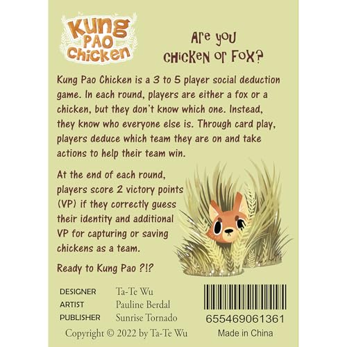 Kung Pao Chicken - Social Deduction Party Card Game, are You The Chicken Or Fox, Quick Play, Family Ages 10+, 3-5 Players, 15 Min