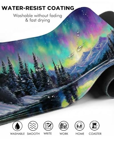 Mouse Pad, Desk Mat, 31.5x11.8in Large Mousepad, Aurora | Desk Pad with Stitched Edge & Rubber Non-Slip Bottom, Gaming Mouse Pad, Extended Mousepad for Home, Office - color: Aurora