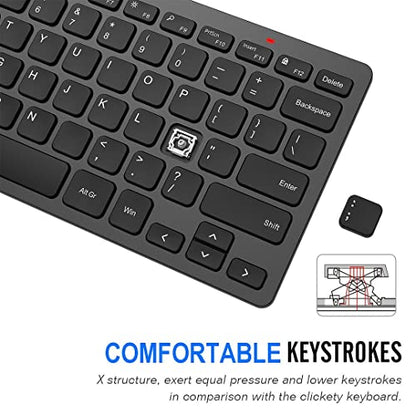Arteck 2.4G Wireless Keyboard Ultra Slim and Compact Keyboard with Media Hotkeys for Computer Desktop PC Laptop Surface Smart TV and Windows 11/10/8/7, Black - color: Black