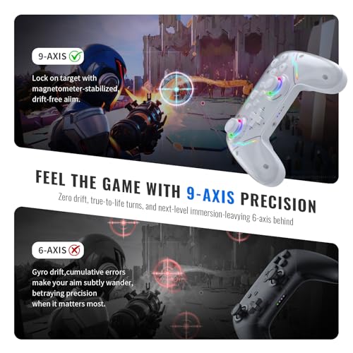 JDDWIN Wireless Pro Controller for Switch 2 with 9-Axis Motion Sensing,C Button,Hall Effect Joysticks, Wake-up/ RGB Light/FunctionTurbo/Marco/Programmable/Dual Vibration,3.5mm Audio Jack Gamepad forSwitch/Lite/OLED/PC (White)