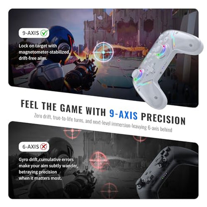 JDDWIN Wireless Pro Controller for Switch 2 with 9-Axis Motion Sensing,C Button,Hall Effect Joysticks, Wake-up/ RGB Light/FunctionTurbo/Marco/Programmable/Dual Vibration,3.5mm Audio Jack Gamepad forSwitch/Lite/OLED/PC (White)