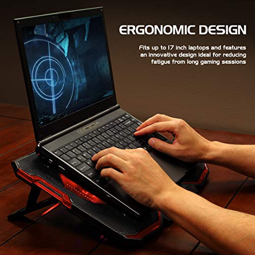 Enhance Cryogen Gaming Laptop Cooling Pad - Fits 17 in. Computer, PS4 - Adjustable Laptop Cooling Stand with 5 Quiet Cooler Fans, 2 USB Ports and LED Lighting - Slim Portable Design 2500 RPM (Red) - color: Red