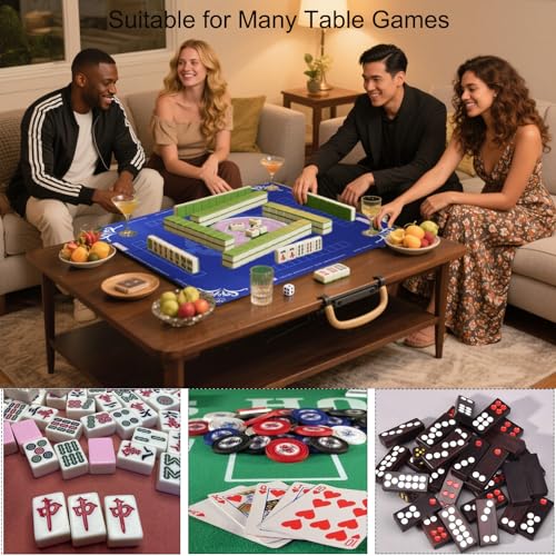 Mahjong Mat, Non-Slip Noise Reduction Card Game Mat with Carrying Bag, Waterproof Table Mat for Mahjong/Poker/Board Games/Dominoes, Blue, 32.4x32.4 Inch - color: Blue