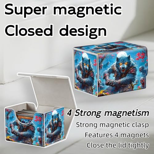 Trading Card Storage Box, Holds 100+ for MTG Cards, Premium PU Leather with Magnetic Closure, Werewolf Battling Zombies Durable Deck Box for Magic the Gathering, Trading Card Games - color: Werewolf Battling Zombies