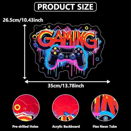 Gaming Neon Sign,Gamer Led Neon Light Signs for Wall Decor Game Pad Light up Sign for Boy Room Bedroom Man Cave Brithday Party Gaming Room Decor Gift for Gamer Men（13.8"*10.4"）