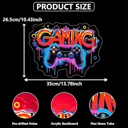 Gaming Neon Sign,Gamer Led Neon Light Signs for Wall Decor Game Pad Light up Sign for Boy Room Bedroom Man Cave Brithday Party Gaming Room Decor Gift for Gamer Men（13.8"*10.4"）