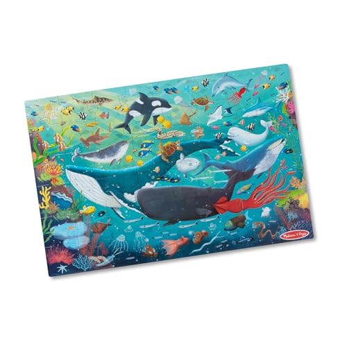 Melissa & Doug Underwater Jumbo Floor Puzzle 48-Piece Ocean Animal Toy | 48 Wipe-Clean Pieces, 3x2 Feet, Ocean Animal Scene and Illustrated Guide, Floor Puzzle Play, Preschool Toys for Kids, Ages 3+