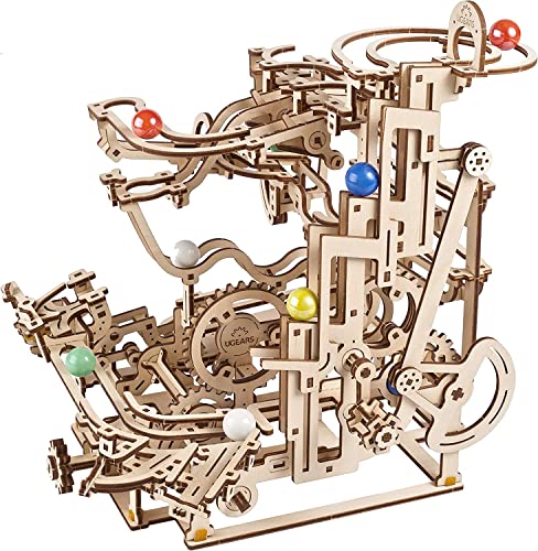 UGEARS Marble Run Tiered Hoist 3D Wooden Puzzles for Adults - Wooden Model Kits for Adults Marble Run Hobbies for Men Wooden Marble Race Model Kits for Adult Brain Teaser, Hobby Set - color: Marble Run Tiered Hoist