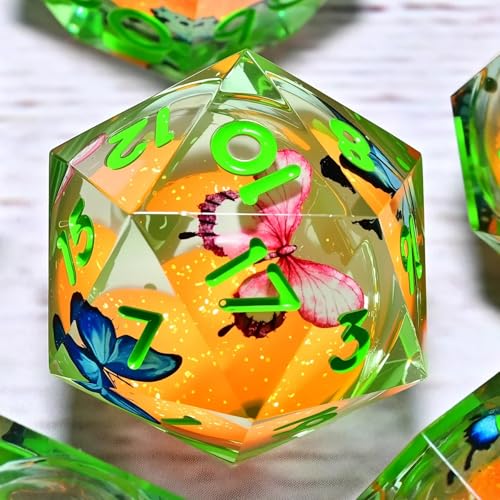 Resin Dice Set,Dragon and Dungeon Polyhedral Metal Dice, Punk Style Role-Play RPG Explorer MTG Pioneer Game DND Dice Set - color: Butterfly + Orange