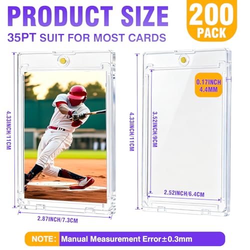 BURVAGY 200ct Magnetic Card Holder, 35pt Slim One Touch Card Holders, UV Protection Waterproof Hard Plastic Card Display Case Protector Sleeves for Trading Cards, Sports, Game Cards, Football Baseball - size: 200 Pack