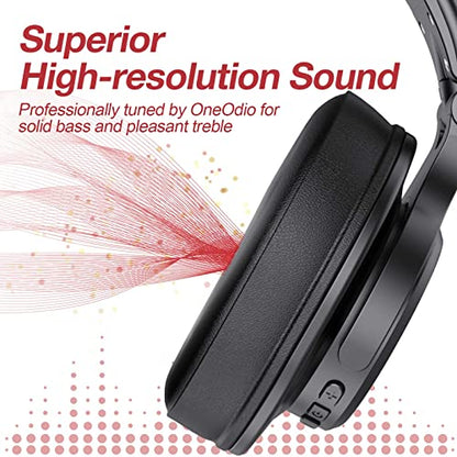 OneOdio A70 Bluetooth Over Ear Headphones, Wireless Headphones w/ 72H Playtime, Hi-Res, 3.5mm/6.35mm Wired Audio Jack for Studio Monitor & Mixing DJ Guitar AMP, Computer Laptop PC Tablet - Red - color: Red