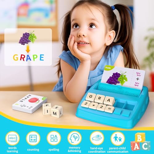 Educational Toys Learning Games for Kids 3-8, Matching Letter Spelling Early Math Game for Preschool& Kindergarten Kids Boys and Girls Light Blue ，Christmas Birthday gift for 4 5 6 7 boys girls - color: Light Blue