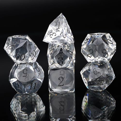 Resin DND Dice Set, 7 Pieces Handmade Sharp Edge Polyhedral Dice for Role Playing Game, Dice Accessory for D&D RPG Players and Starters d4 d6 d8 d10 d12 d20 with Gift Box (White) - color: White