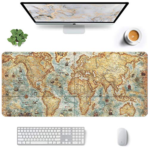 Auhoahsil Large Gaming Mouse Pad, Vintage Map Theme XXL 35.4 x 15.7 in Desk Pad Stitched Non-Slip Rubber Long Computer Mousepad Thin Extended Full Size Desk Mat for Desktop, Laptop, Wireless Mice - color: 18 Vintage World Map, size: 35.5L x 15.7W inches