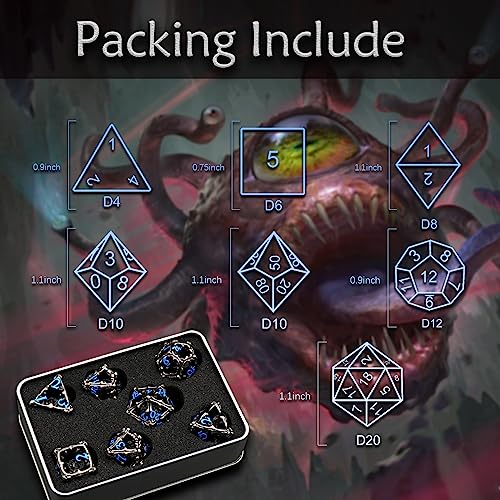 Beholder Dice Set DND, Dragon Eye Dice, ZHOORQI 7PC/Set Polyhedral Dices for Dungeons and Dragons, RPG, Eye Monster DND Gifts（Eye-Blue Number） - color: Eye- Blue