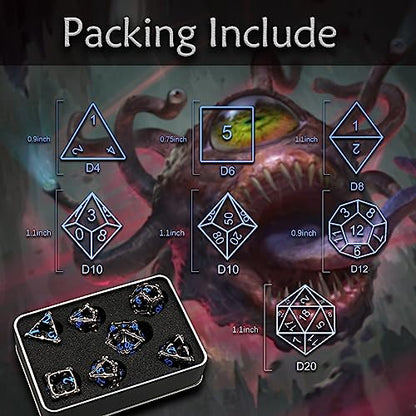 Beholder Dice Set DND, Dragon Eye Dice, ZHOORQI 7PC/Set Polyhedral Dices for Dungeons and Dragons, RPG, Eye Monster DND Gifts（Eye-Blue Number） - color: Eye- Blue
