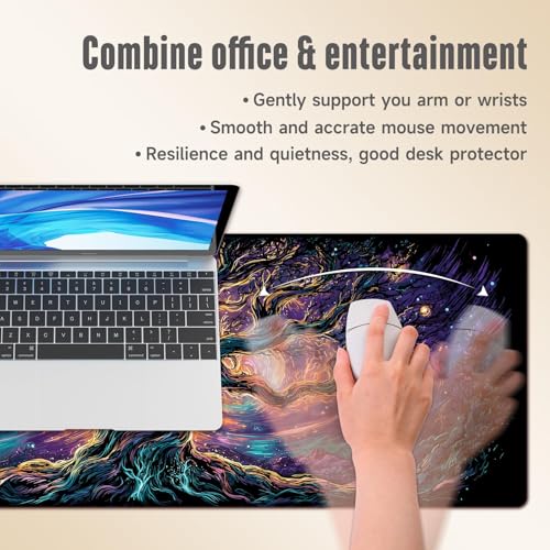 Extended Gaming Mouse Pad, Large Mouse Mat 3 mm Nature Rubber Base Mousepad with Stitched Edges, Non-Slip Desk Mat for Office Home Great Gift 31.5x11.8 Inch (Elven Forest 1) - color: Elven Forest 1