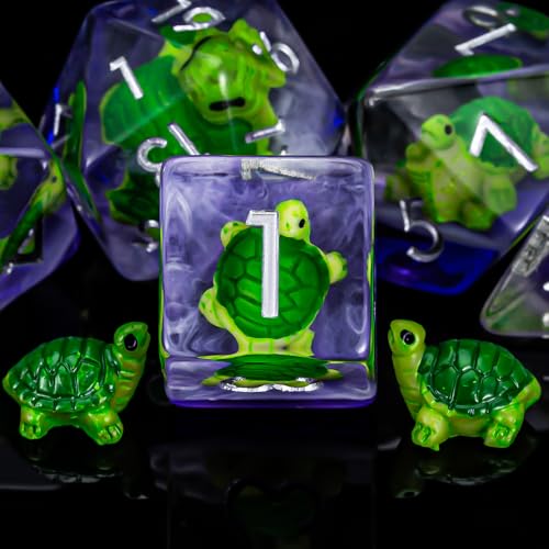 DND Resin Tortoise Dice Set, D&D Polyhedral Dice for Dungeons and Dragons RPG, MTG Role Playing Games D and D Dice 7pcs D20 D12 D10 D8 D6 D4 - color: Green Tortoise
