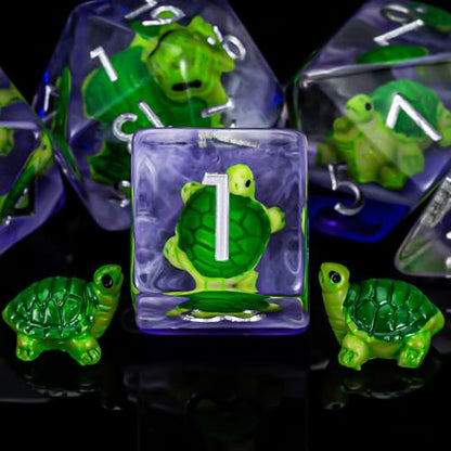 DND Resin Tortoise Dice Set, D&D Polyhedral Dice for Dungeons and Dragons RPG, MTG Role Playing Games D and D Dice 7pcs D20 D12 D10 D8 D6 D4 - color: Green Tortoise