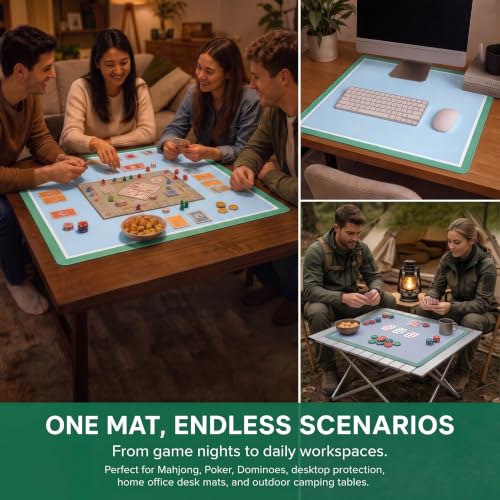 Green White Blue Mahjong Mat 31.5x31.5 Inch 2mm Thick Neoprene | Waterproof, Noise Reduction, Non-Slip, For Mahjong, Dominoes, Poker & Board Games, With Storage Bag & 4 Dice - color: Bule Green White