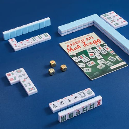 American Mahjong 타일 전용, 마작 세트, 골든 주사위 포함, 여행용 블루 타일 166개(타일 블루) - color: 블루.