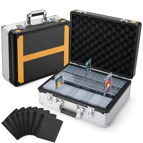 FunGuys Toploader Storage Box, Sports Card Storage Case, 600+ Top Loader, Trading Card Case Holds, One Touch Holder - color: Black and Gold, size: 15.4 x 12.0 x 6.3 Inches