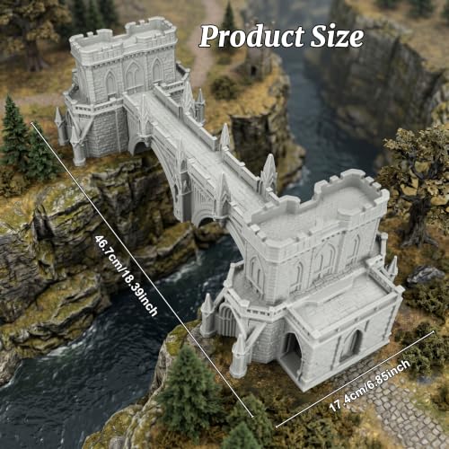 Fantasy Building Modular Castle Bridge Terrain 25mm for Tabletop Games | 1:64 Scale Large Modular Castle Bridge with Towers, Multi-Part Design, Easy Press-Fit Assembly for RPG Campaigns, Wargames