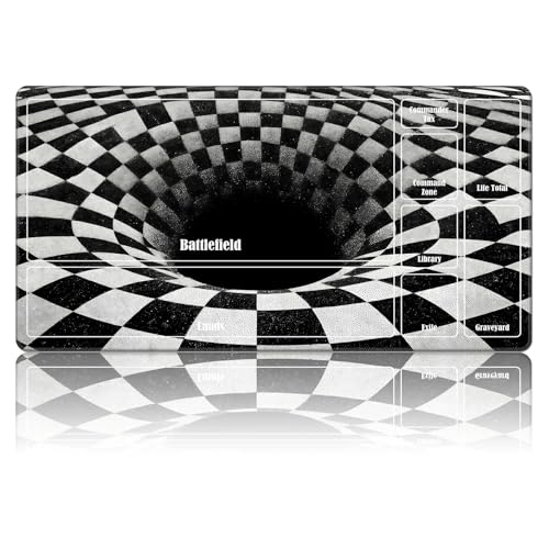 Checkered Vortex Minimalist TCG Playmat with Card Zones, Card Game Mat Organized Tabletop Gameplay 24" x 14" Pro Layout Desk Pad with Non-Slip Rubber Base & Stitched Edges - color: Checkered Vortex, size: Zone 4