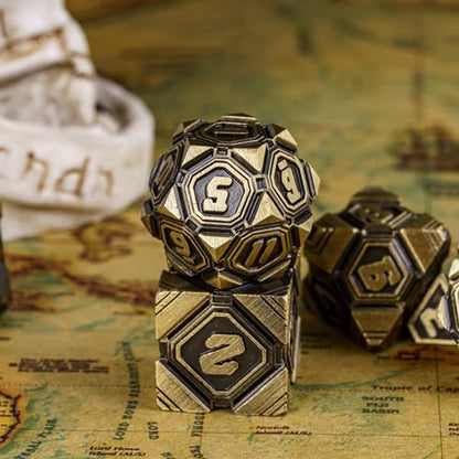 Metal UFO Dice Set, 7 Die Metal Polyhedral Dice Set for DND Dungeons and Dragons Role Playing Games,with Skull Bag.(Ancient Bronze) - color: Ancient Bronze