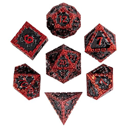 UDIXI Metal DND Dice Set, Metal Dice Set D&D for Tabletop Games (Black Red) | 7-Pieces, Dragon Carved, Chain-edge Design, Metal Gift Box, DM Gift, for Dungeons and Dragons Role Playing Games - color: Chain Frame-red Black
