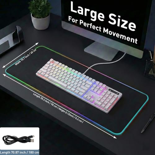 RGB Gaming Mouse Pad, 0.12 Inch Thickness, 35.4" x 15.7" Large Mouse Pad for Desk, 13 Light Modes Desk Mat, Waterproof, for PC Laptop Office Gaming Use - color: Black 35.4 ×15.7‘’