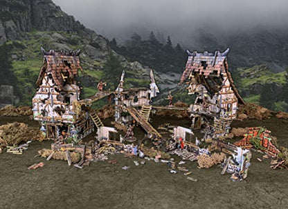 Fantasy Battle Systems Figure Wargames Terrain Village Ruins - Multi Level Tabletop War Game - 28mm Miniature Wargaming Roleplaying - 163 Piece Warhammer Battles Painted Model Scenery - BSTFWE013