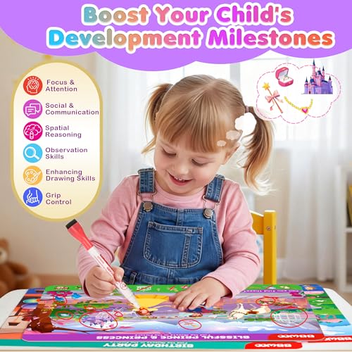 Search and Find Activity Books, 2 In 1 Princess Seek Game Coloring Books | Preschool Educational, Travel Games Toys for Car Airplane, Road Trip Activities for Kids, Birthday Gifts Kids Ages 3-8 - color: Purple