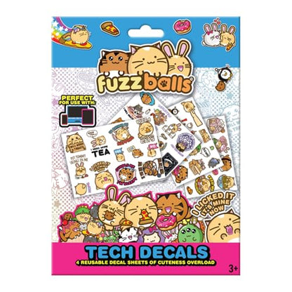 Fuzzballs Cute Anime Animal Tech Decal Stickers – 4 Reusable Vinyl Sheets for Laptop, Phone, Tablet, Console & Notebook Decoration