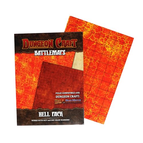 Dungeon Craft Battle Mats Bundle: Double-Sided Wet & Dry Erase DND Mat & Hell & Highwater, Custom Box, Water-Resistant, Tabletop RPG Essentials by 1985 Games (24"x33"/1" Grid)