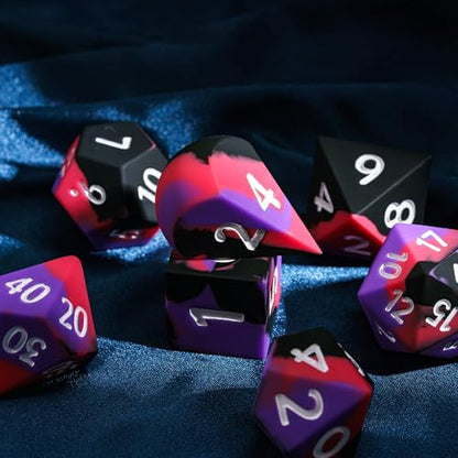 7-Piece Jumbo Silicone DND Dice Set, 25mm Oversized D&D Dice | Round Edges Soft Perfect Bouncer Compatible with Dungeons and Dragons RPG Bar Pub Club Party Games - color: Purple&black&red