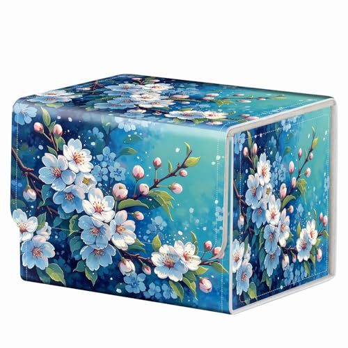 Strong Magnet for TCG MTG Commander Deck Box Playing Card Case Organizer Trading Card Case Trading Card Storage Box for Collectible Games Up to 200 Cards, Blue And White Cherry Blossom - color: Blue And White Cherry Blossom