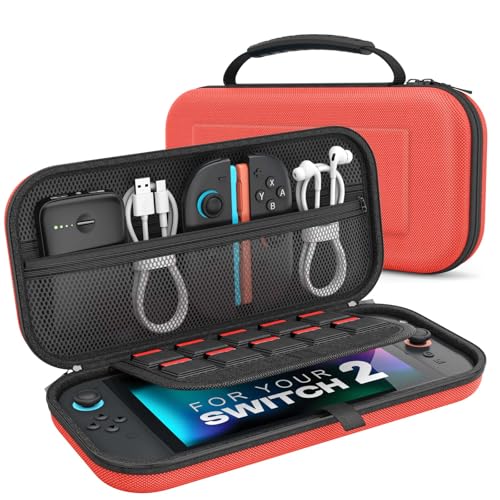MoKo Carrying Case for Nintendo Switch 2 2025 Holds 10 Cartridges w/Pockets | Protective Hard Shell, Portable Travel Carry Case, Pouch for Switch 2 Accessories and Games, Orange - color: Orange-red, size: 10 Slots